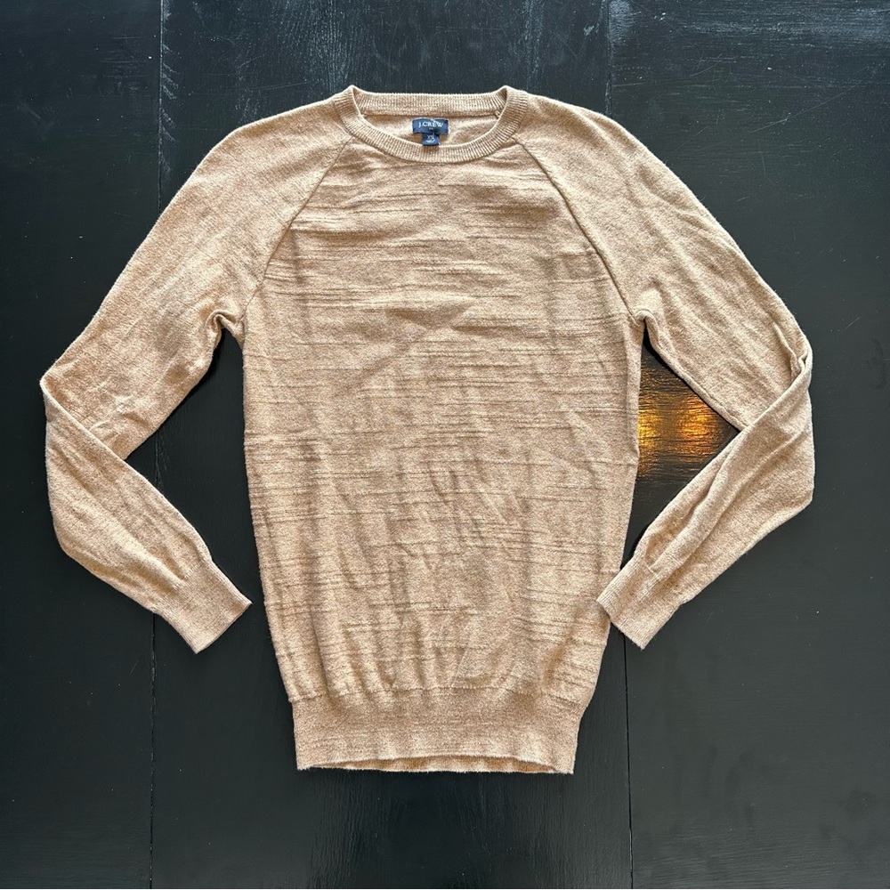 J Crew XS Beige Cream Crewneck Sweater Plain Simple Timeless Staple